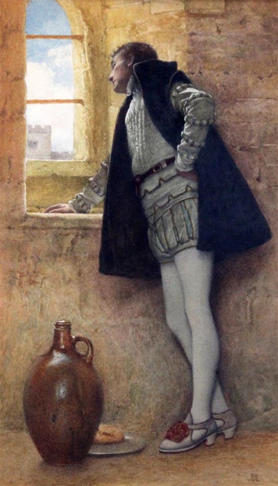 Sir James Dromgole Linton (1840-1916) Nigel in the Tower of London from Sir Walter Scotts Fortunes of Nigel 14.5 x 9in.